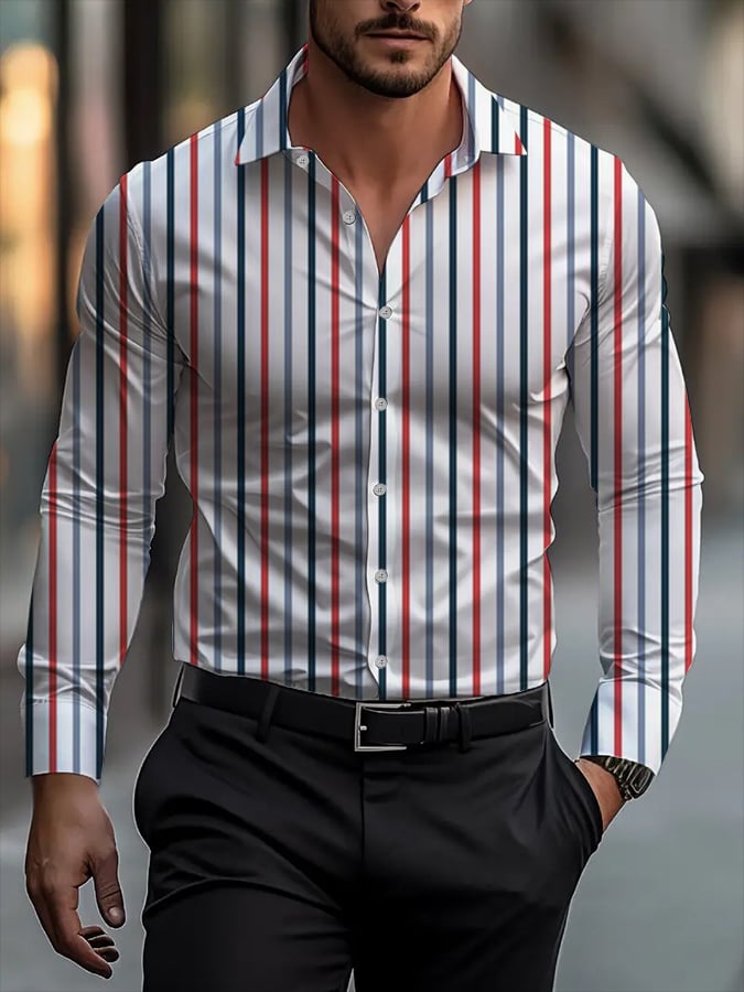 Men's Business Casual Striped Long Sleeve Shirt