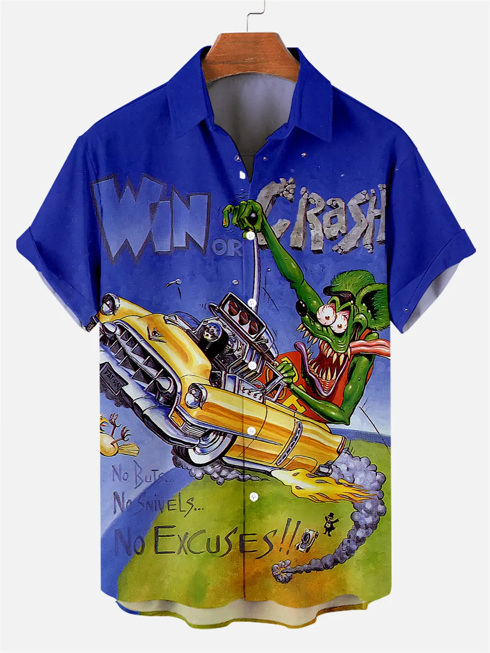 Men's Nostalgic Anime Character Retro Car Short Sleeve Shirt