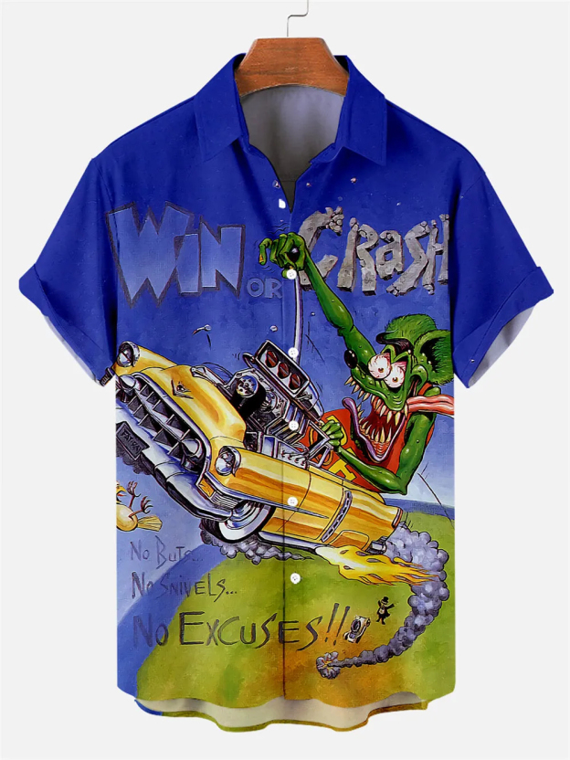Men's Nostalgic Anime Character Retro Car Short Sleeve Shirt
