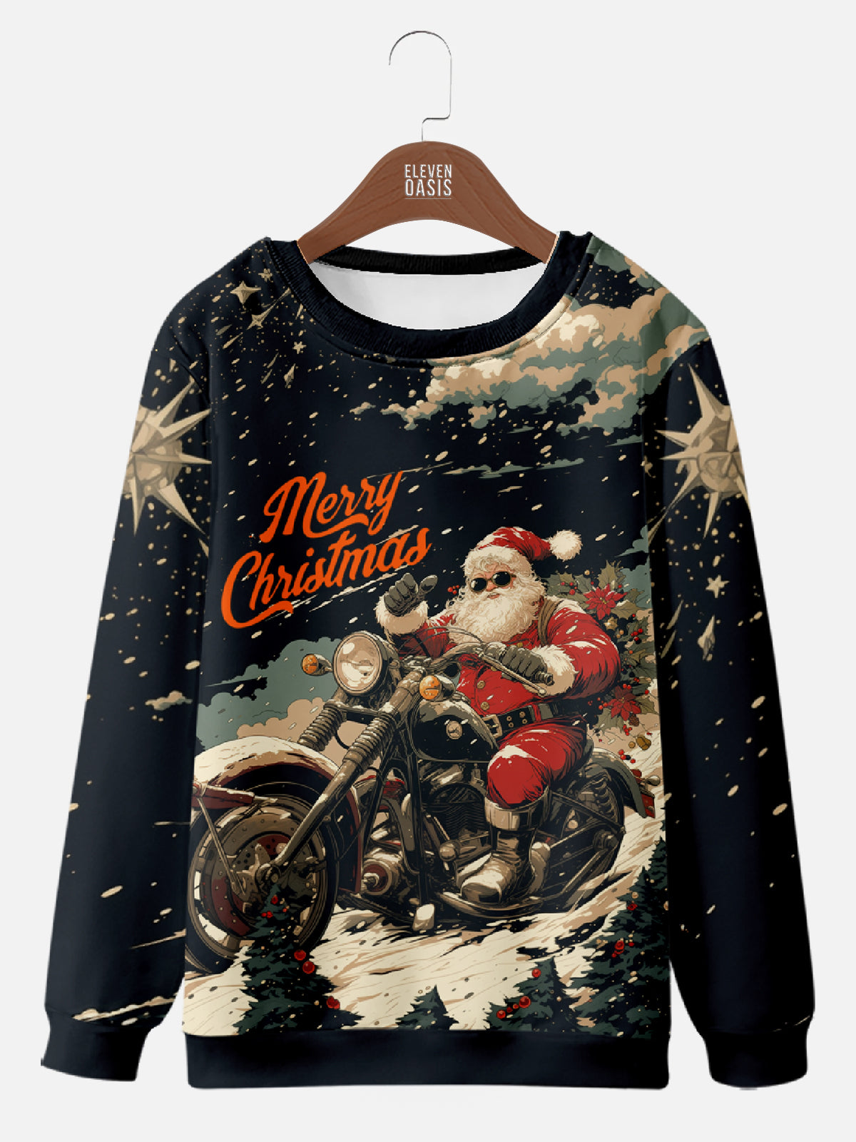 Vintage-Look Santa on a Motorcycle Merry Christmas Sweatshirt