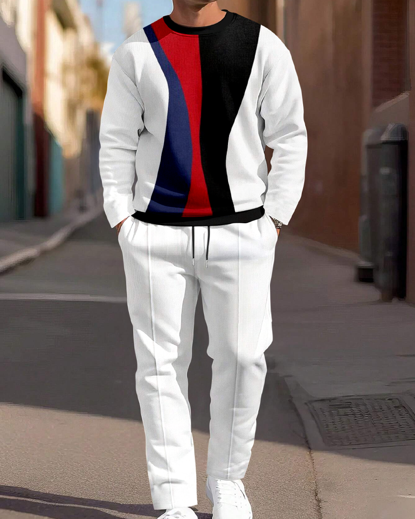 Men's Colorblock Round Neck Casual Sports Set 069