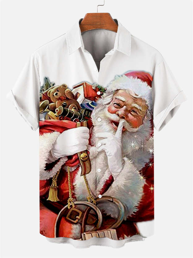 Men's Plus Size Casual Christmas Creative Series Shirt With Pockets