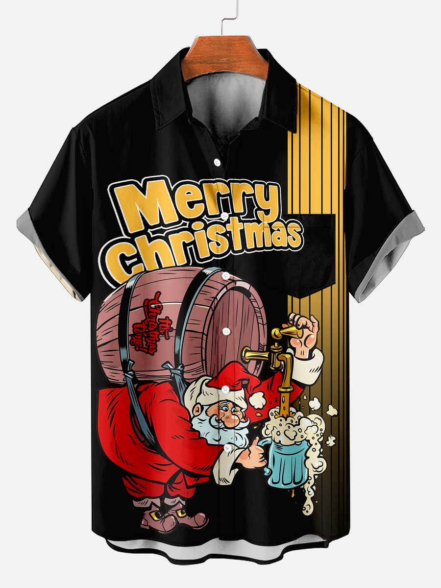 Funny Santa Claus Retirement Print Bowling Shirt