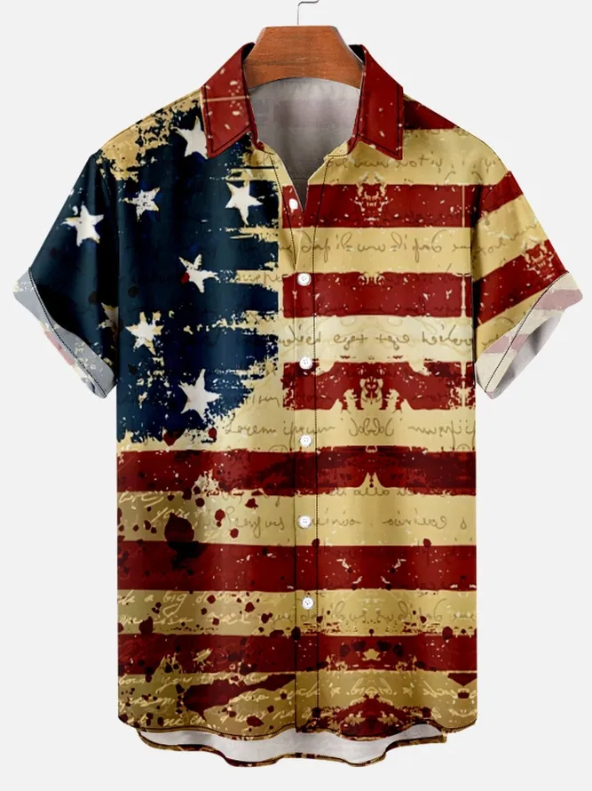 Vintage American Flag Day Festive Men's Shirt