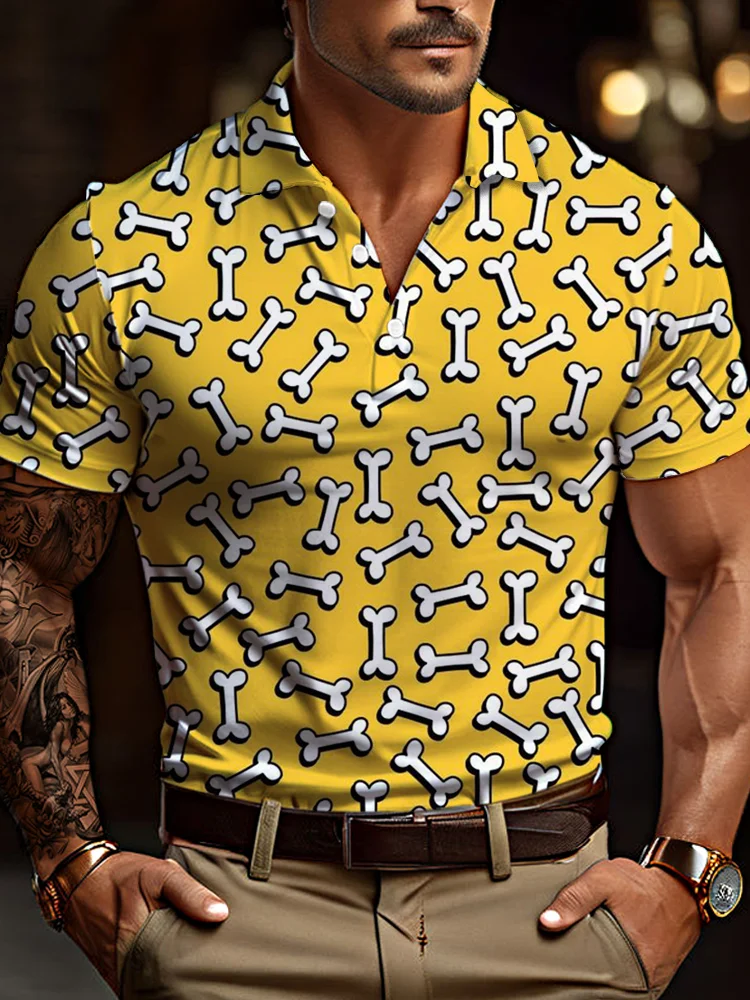Men's casual art graphic short sleeve polo shirt