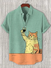 Men's Cat Theme Retro Cartoon Shirt