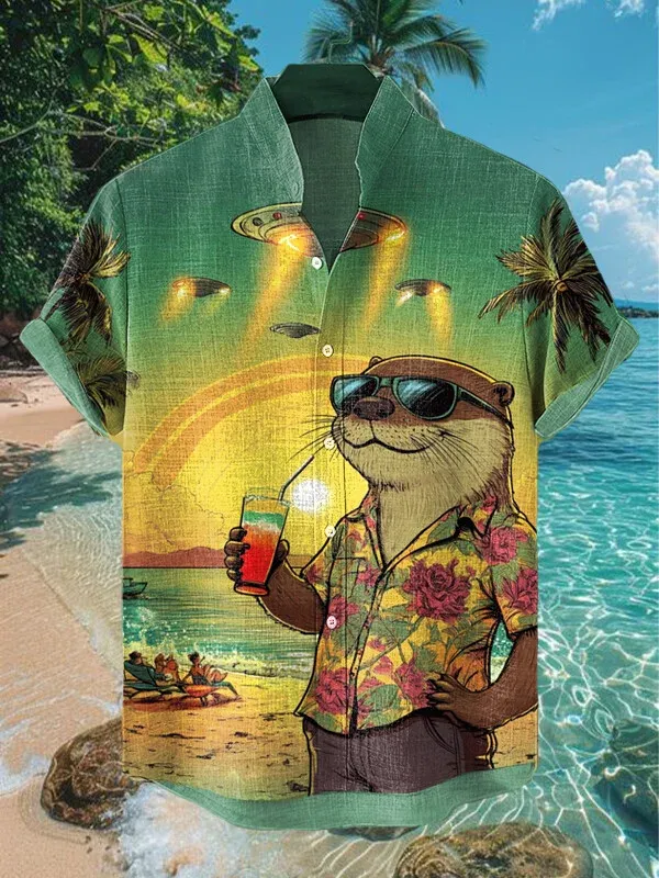 Men's Retro Brave Tom and Jerry Cartoon Graphic Short Sleeve Shirt