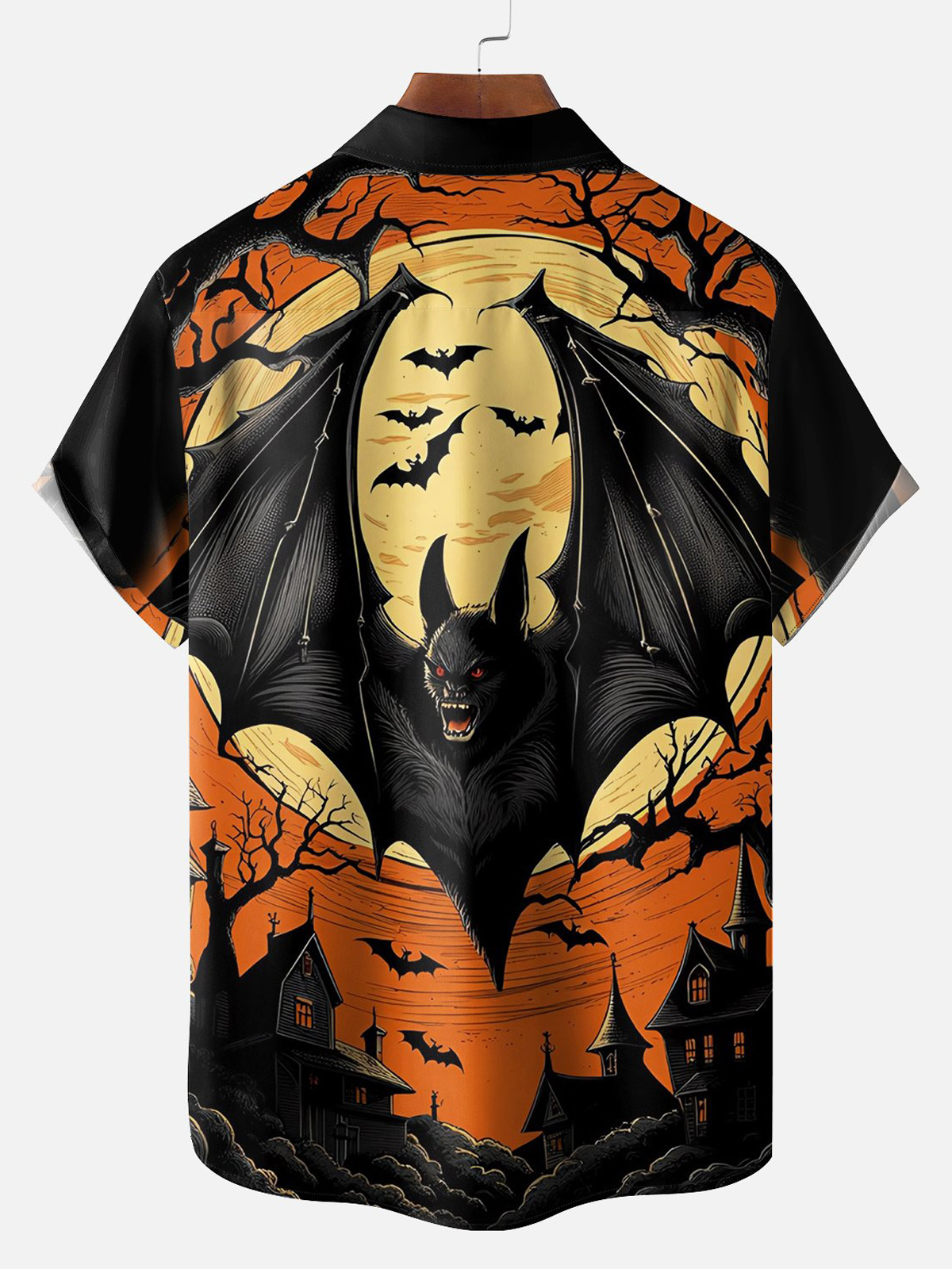 Halloween bat art illustration chest pocket hawaiian shirt