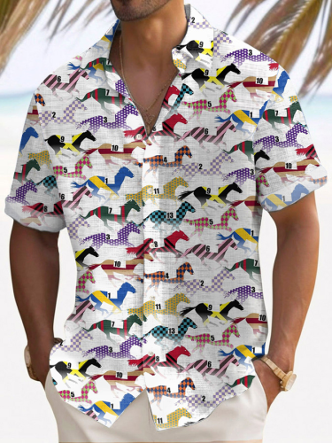 Men's Horse Racing Graphic Short Sleeve Shirt