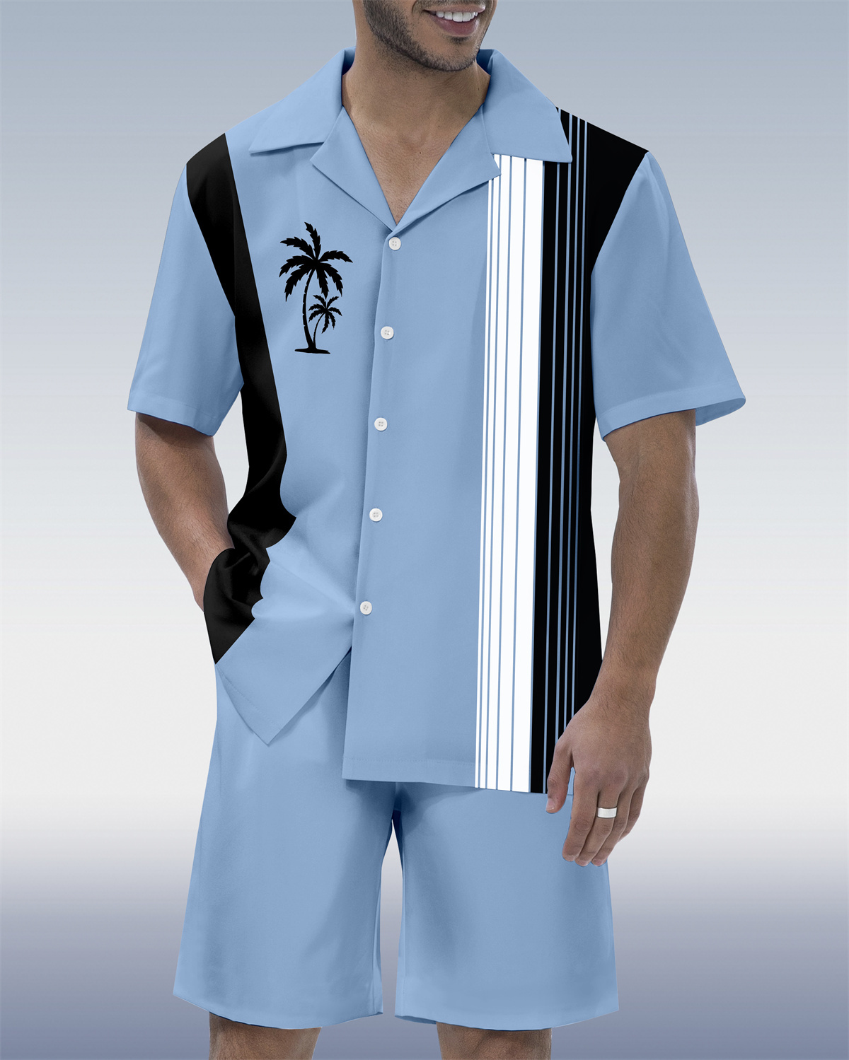 Men's Casual Vacation Hawaiian Cuban Collar Short Sleeve Shirt Set