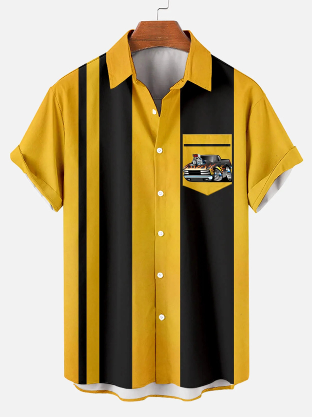 Men's Nostalgic Anime Character Retro Car Short Sleeve Shirt