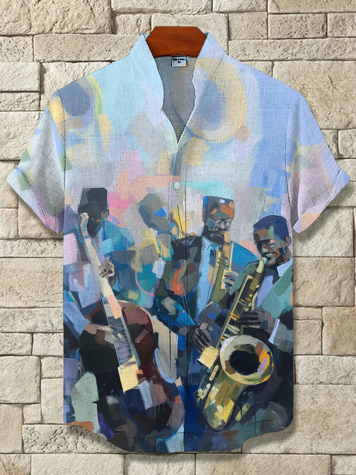 Men's Retro Music Graphic Print Casual Short Sleeve Shirt