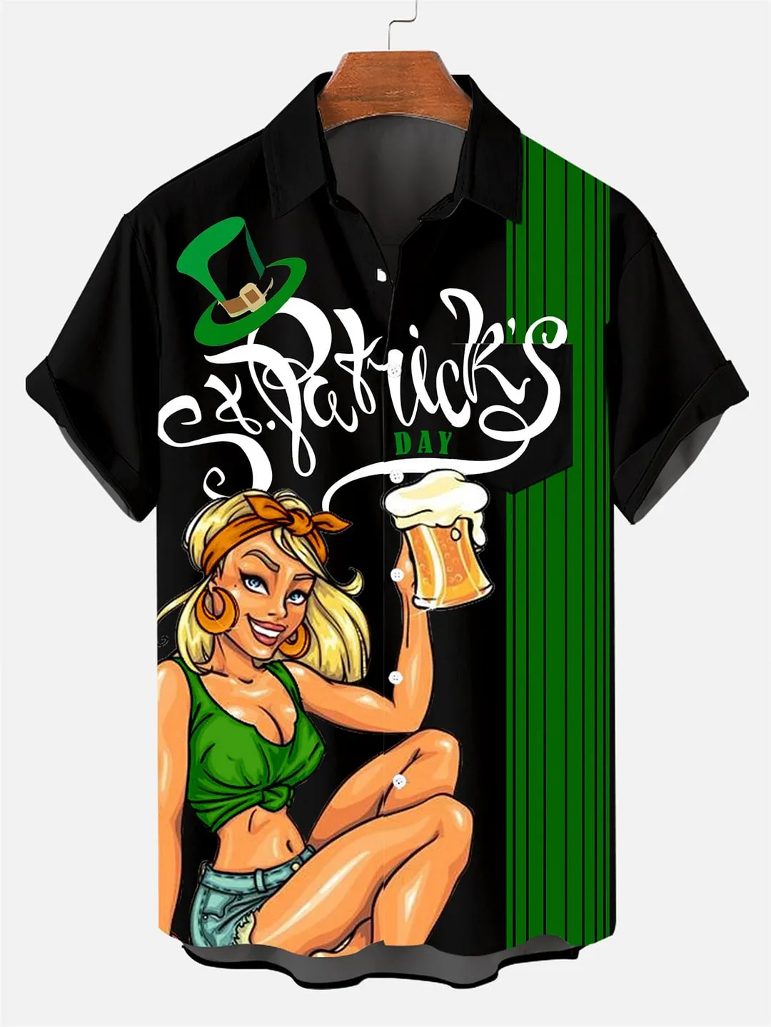 Men's St. Patrick's Day Beauty and Beer Stripe Print Shirt