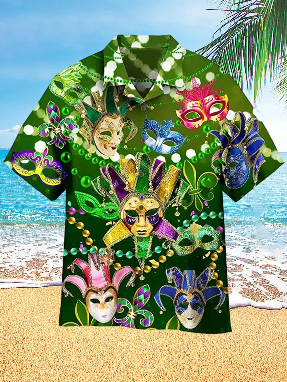 Carnival Mask Carnival Happy Summer Hawaiian Short Sleeve Shirt