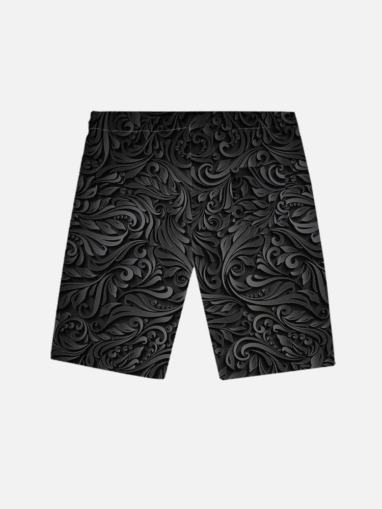 Black Retro Floral Art Pattern Printing Shorts