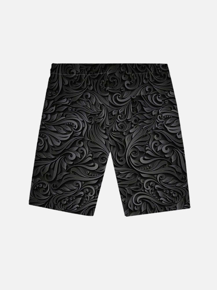 Black Retro Floral Art Pattern Printing Shorts