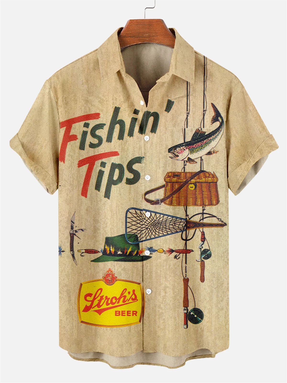 Men's Retro Fishing Tips Graphic Print Short Sleeve Shirt