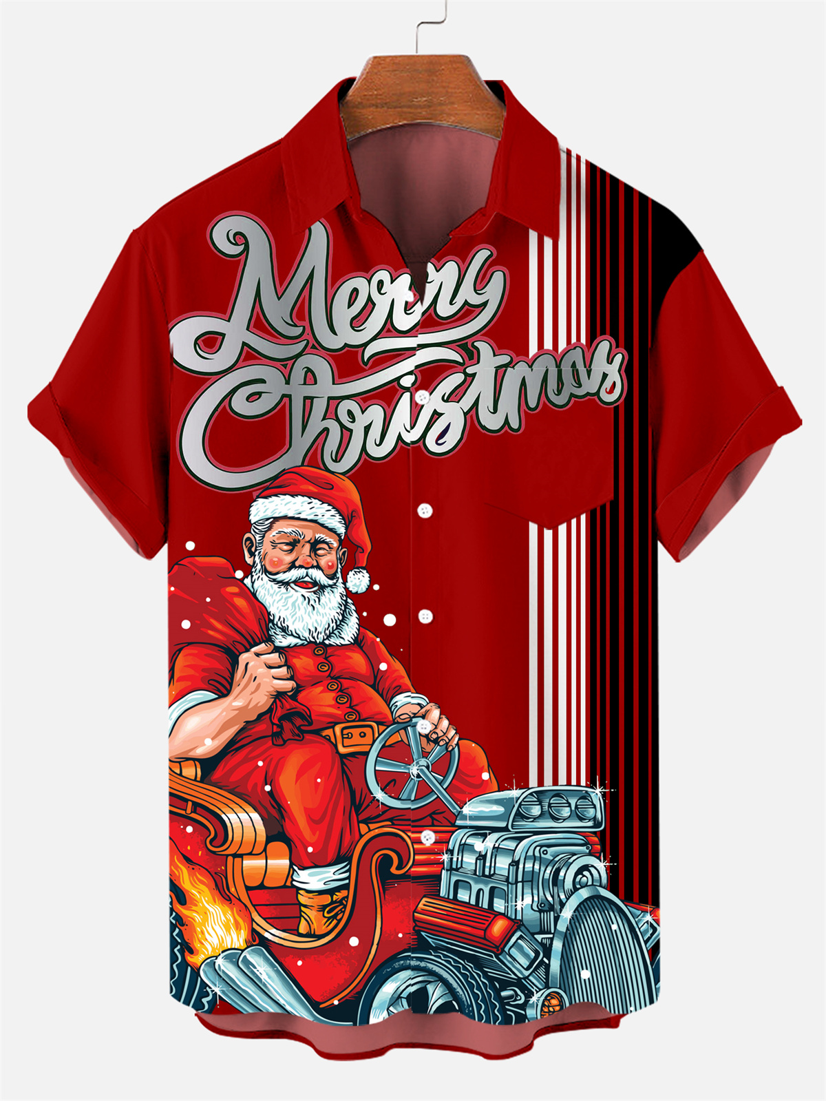 Men's Christmas Steampunk Car Culture Pattern Short-Sleeved Shirt 0574