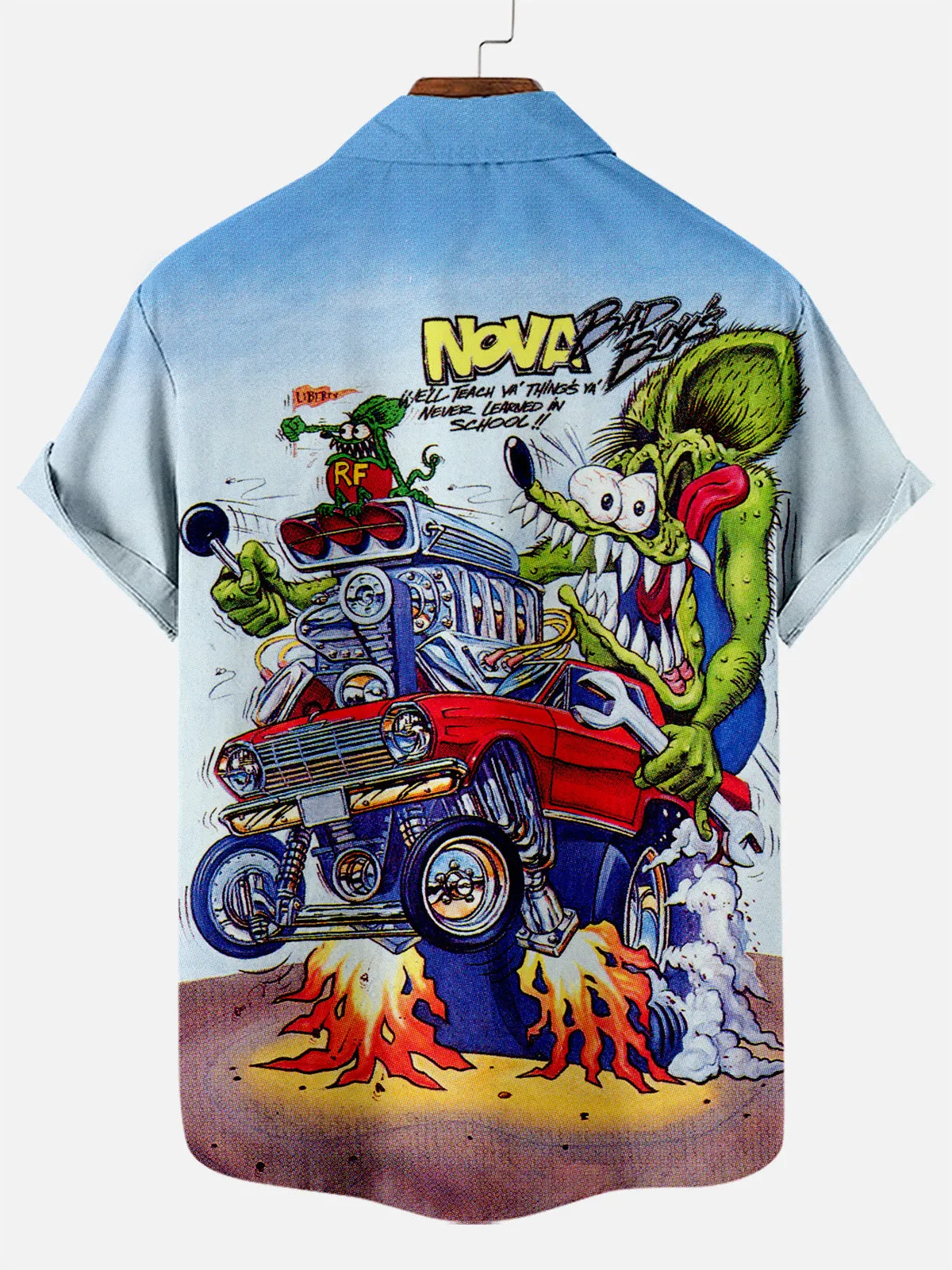 Men's Nostalgic Anime Character Retro Car Short Sleeve Shirt