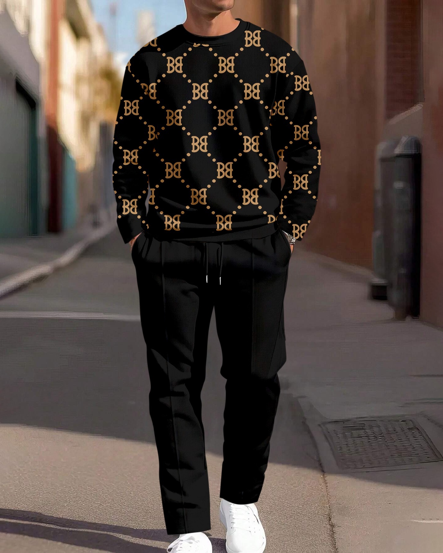 Men's Simple Colorblock Round Neck Casual Sports Set 0155