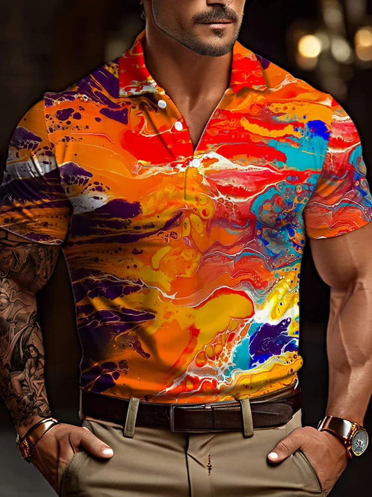 Men's casual art graphic short sleeve polo shirt