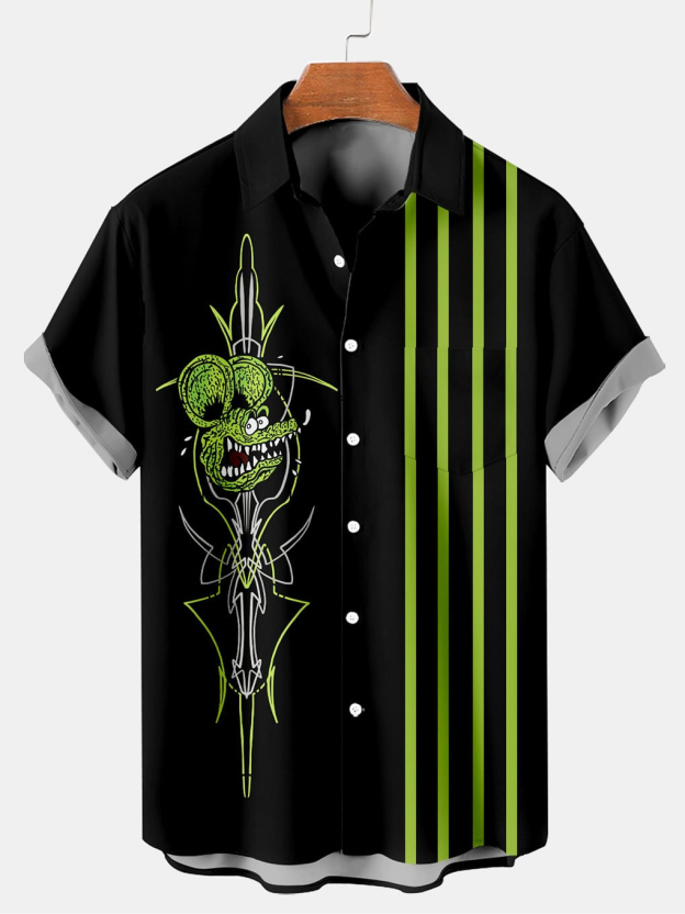 Men's Nostalgic Anime Character Retro Car Short Sleeve Shirt