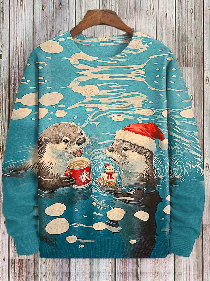 Men's Fun Christmas Water Otter Japan Art Casual Sweatshirt