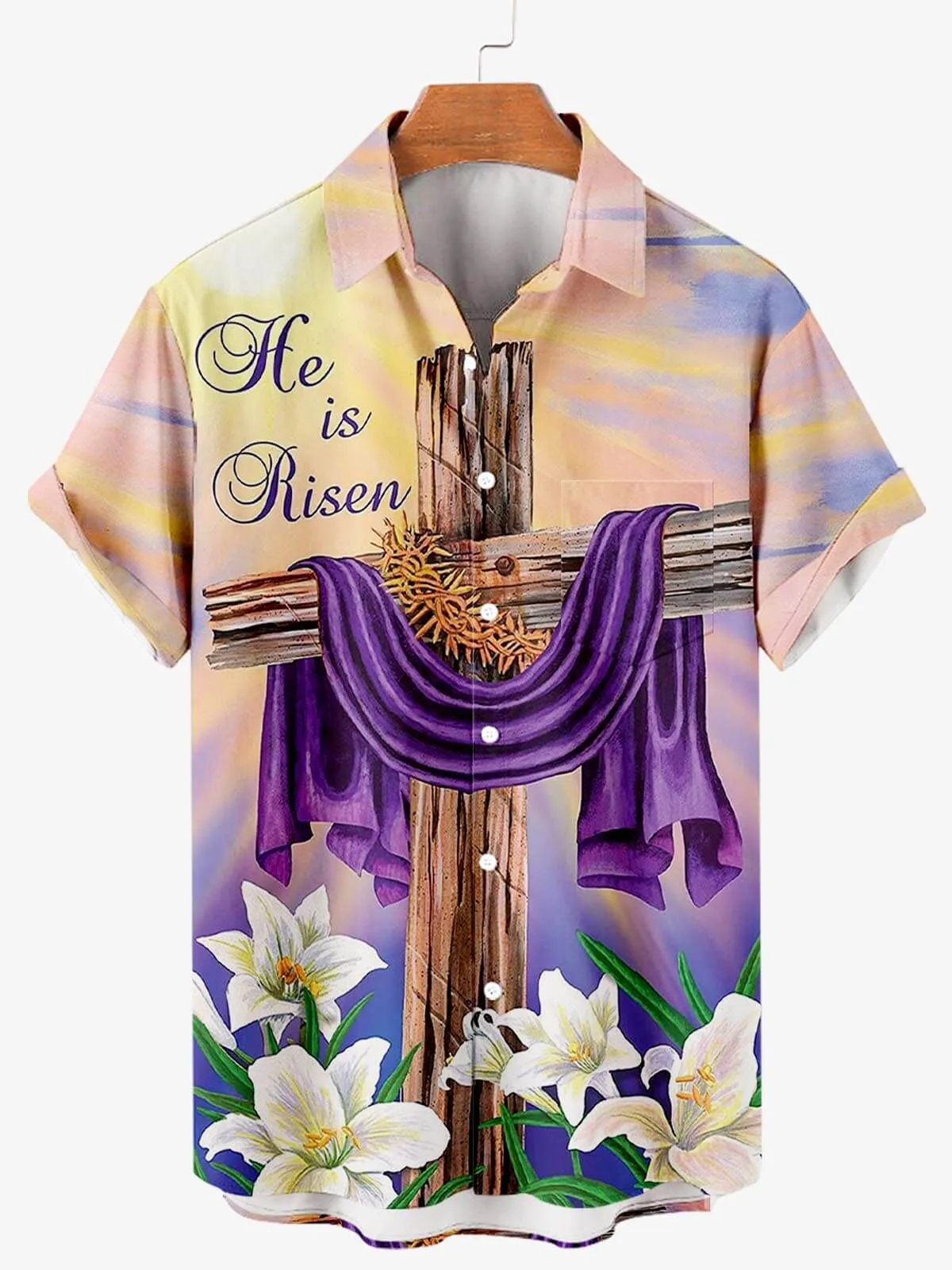 Men's Memorial Day Easter Print Short Sleeve Shirt