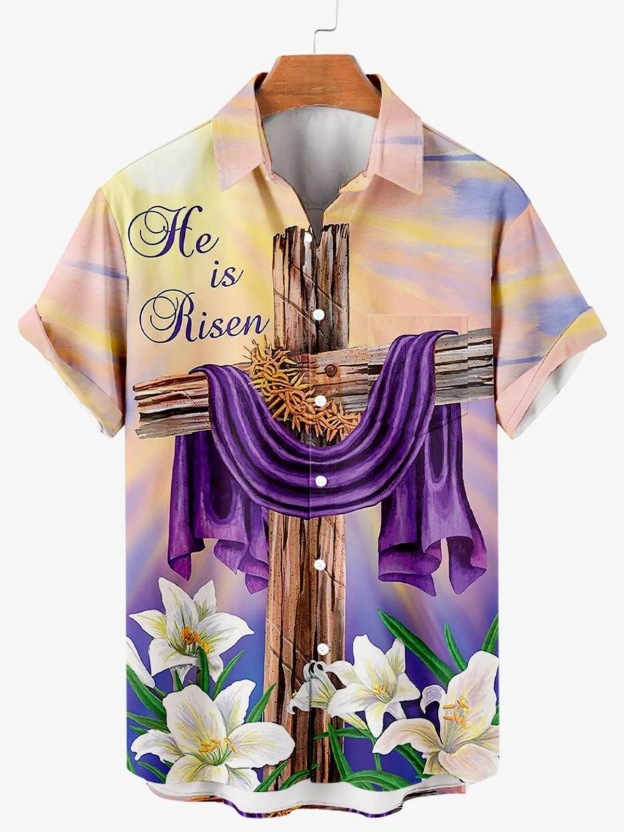 Men's Memorial Day Easter Print Short Sleeve Shirt