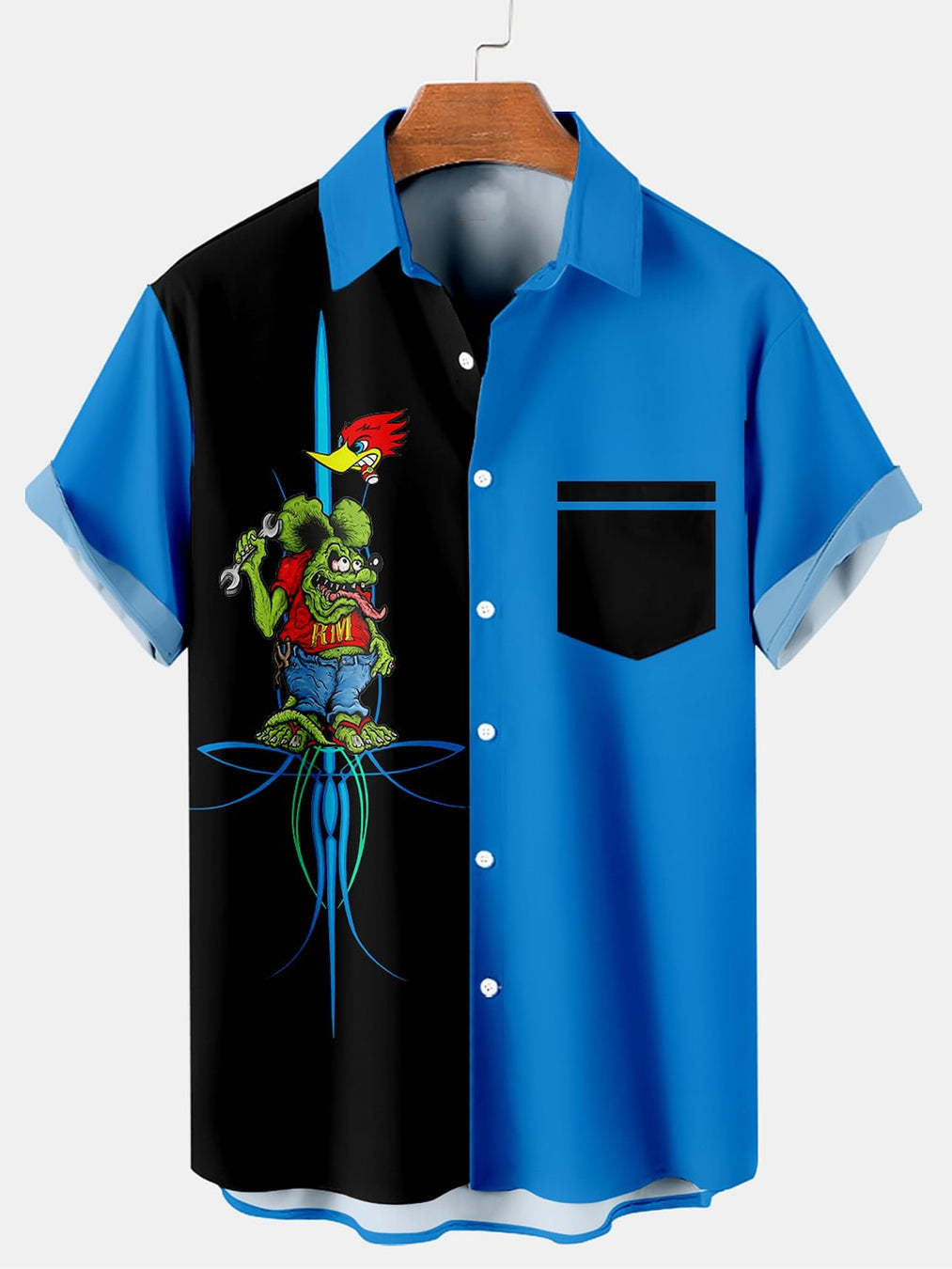 Men's Nostalgic Anime Character Retro Car Short Sleeve Shirt