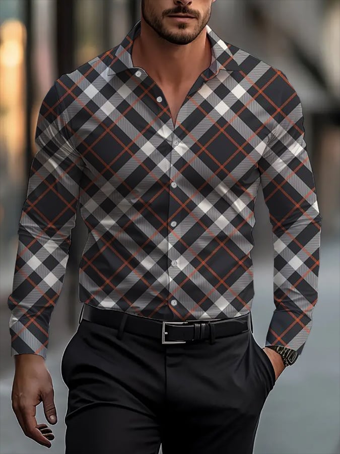 Men's Business Casual Striped Long Sleeve Shirt