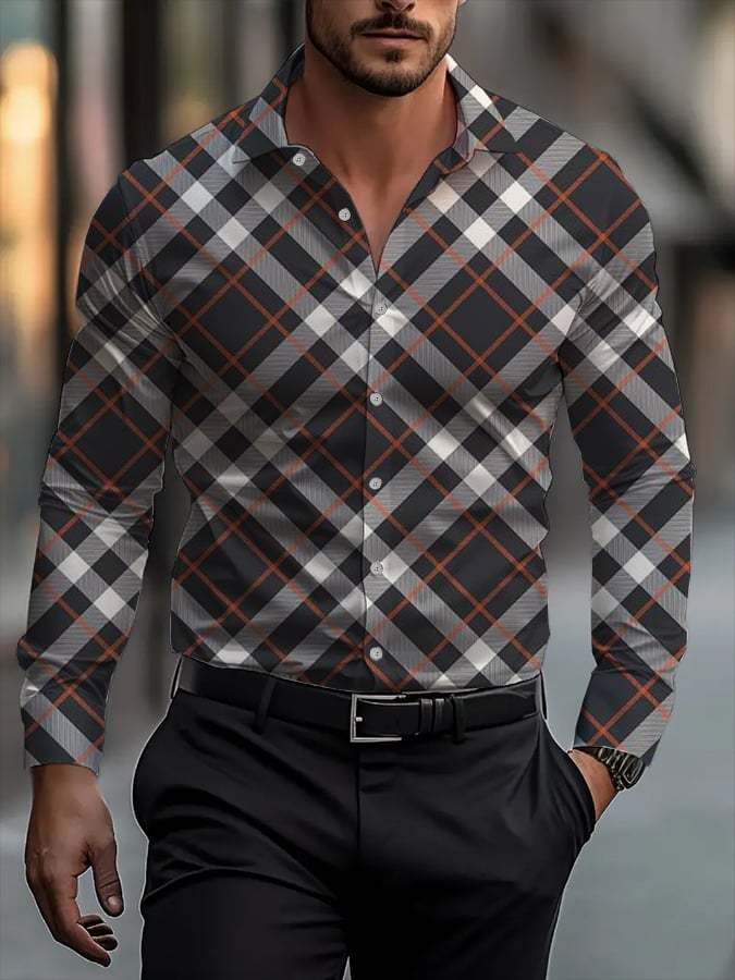 Men's Business Casual Striped Long Sleeve Shirt