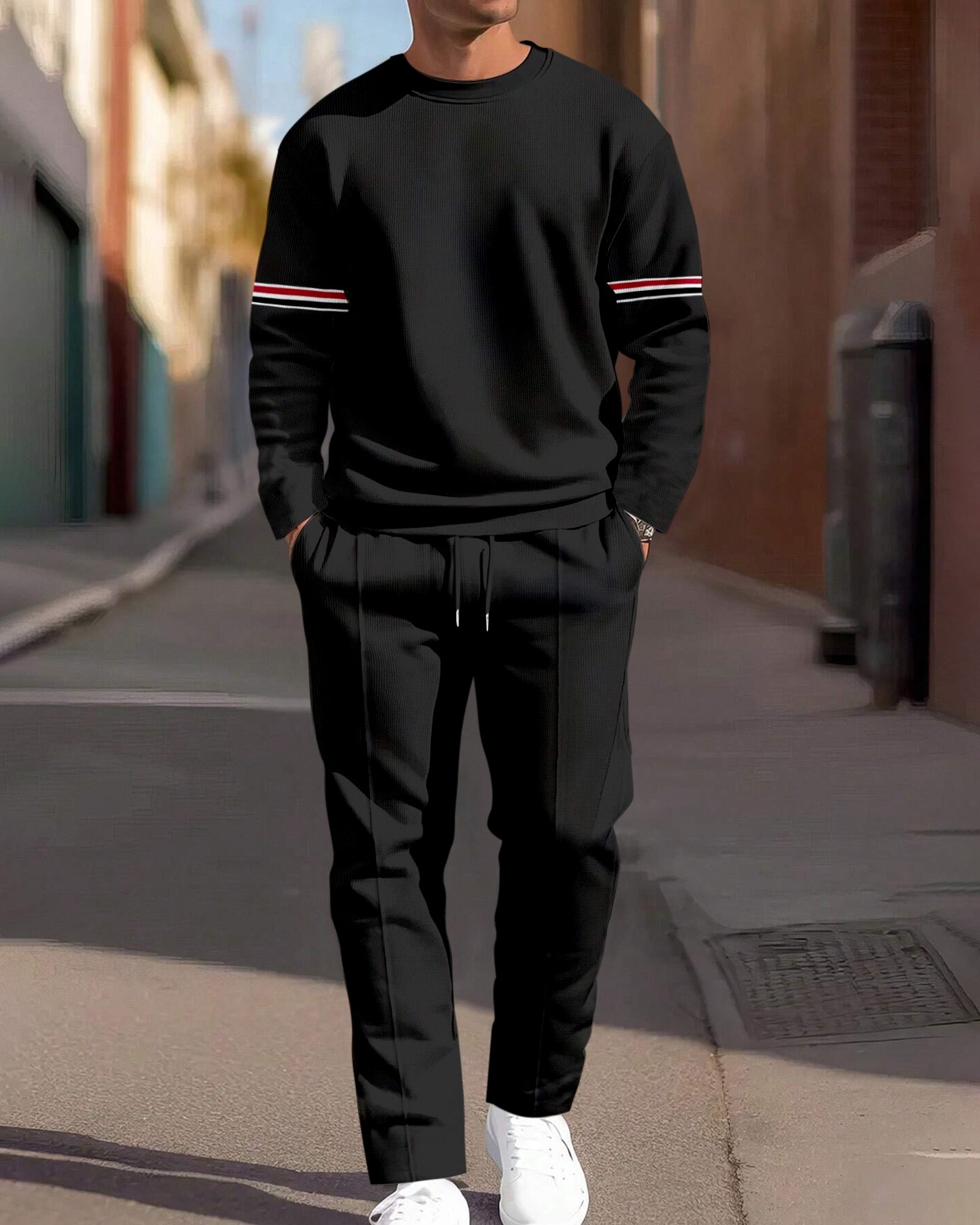 Men's Simple Colorblock Round Neck Casual Sports Set 0191