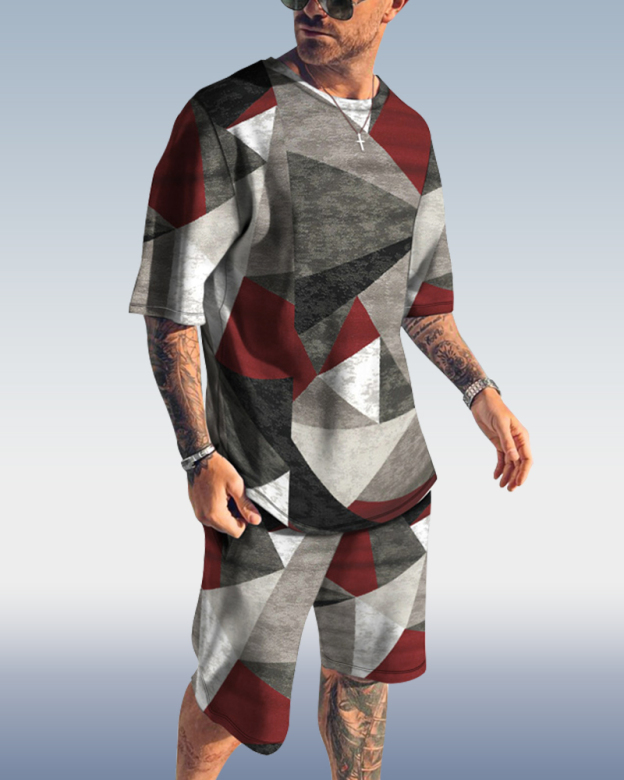Men's spring summer casual print suit 002