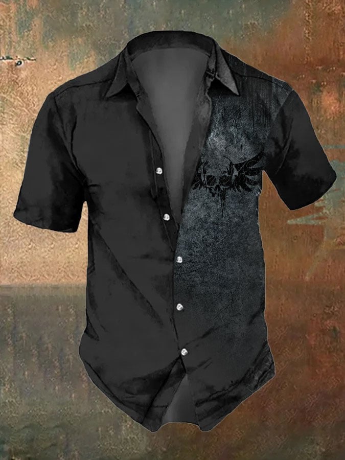 Men's Retro Distressed Skull Hawaiian Casual Printed Shirt