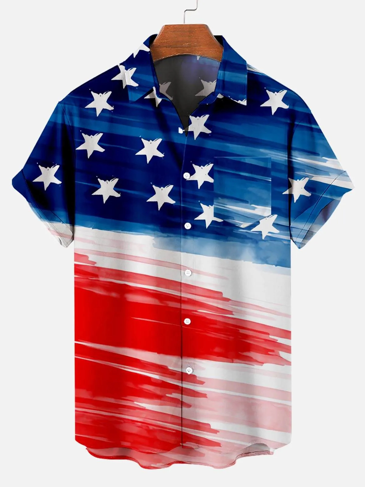 Independence Day Striped Star Tie Dye Men's Short Sleeve Shirt