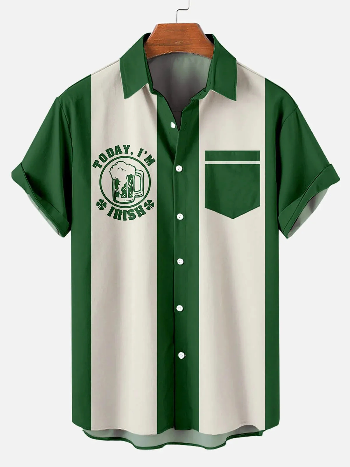 Men's St. Patrick's Green Beer Party Short Sleeve Bowling Shirt