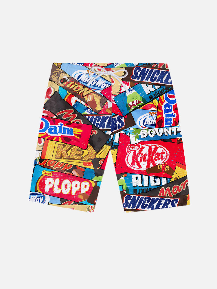 Colorful Hand-Painted Candy Wrapper Patchwork Printing Shorts