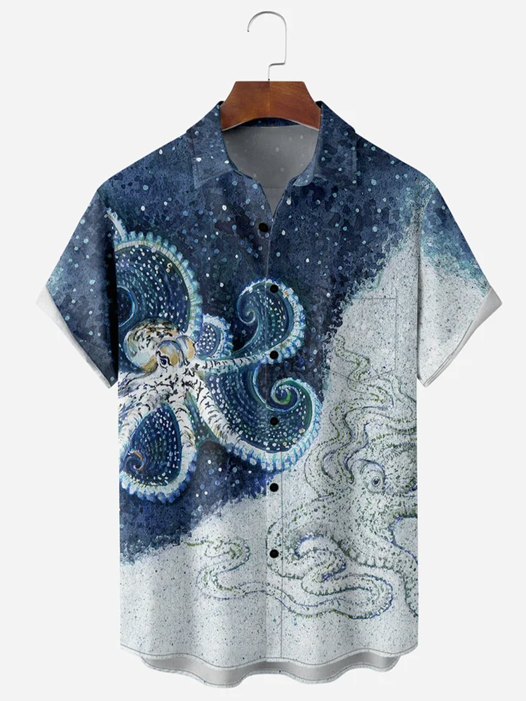 Fydude Men's Octopus Print Shirt