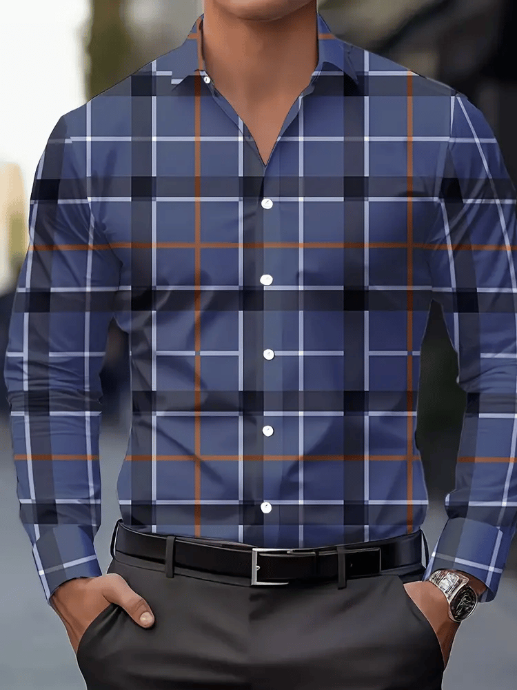 Men's Plaid Business Long Sleeve Shirt