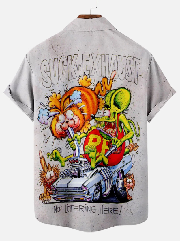 Men's Nostalgic Anime Character Retro Car Short Sleeve Shirt