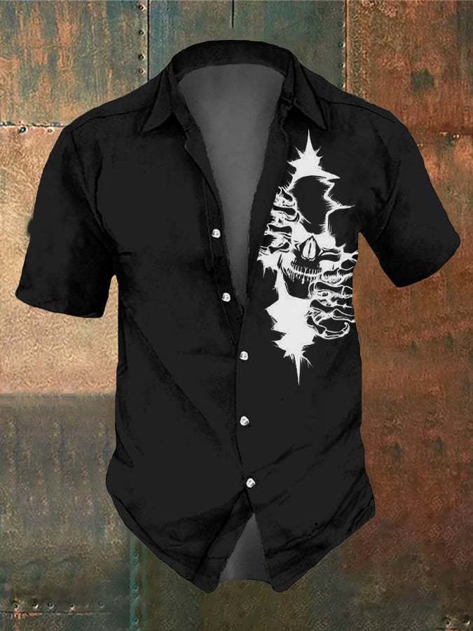 Men's Retro Dark Style Skull Print Shirt