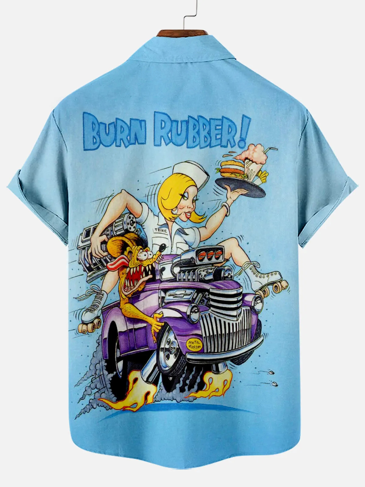 Men's Nostalgic Anime Character Retro Car Short Sleeve Shirt