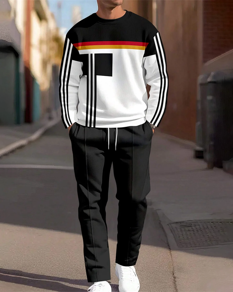 Men's German Colorblock Round Neck Casual Sports Set 049