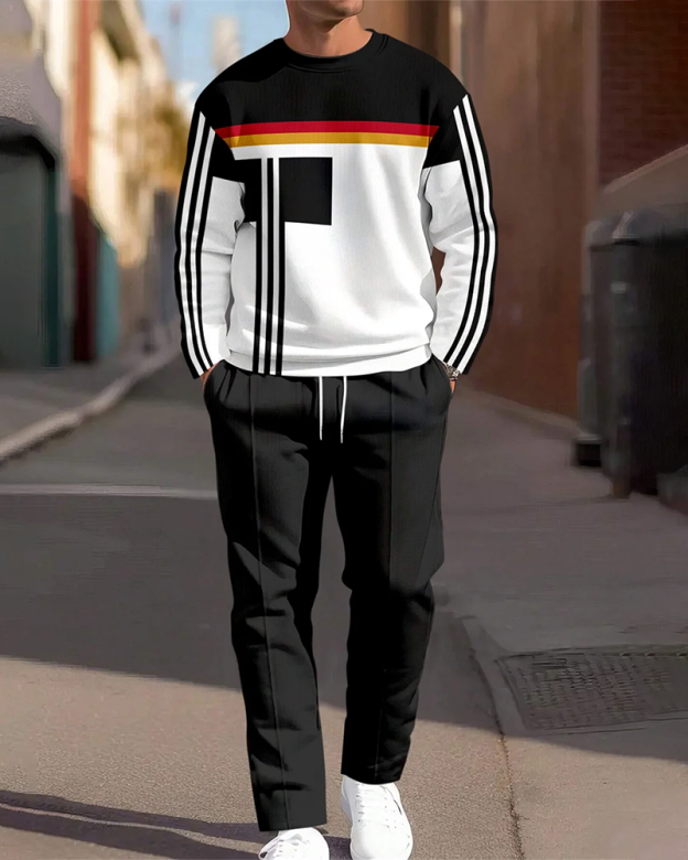 Men's German Colorblock Round Neck Casual Sports Set 049