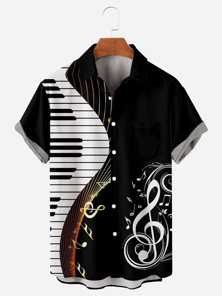Piano music element graphic short sleeve shirt