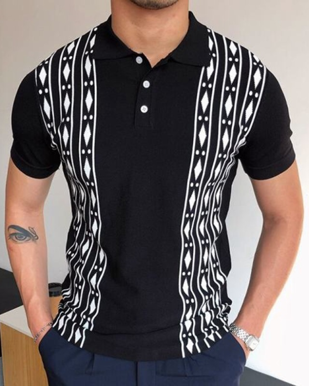 Men's summer jacquard knitted polo shirt
