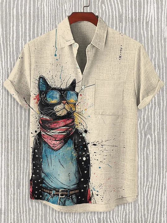 Men's Cat Theme Retro Cartoon Shirt