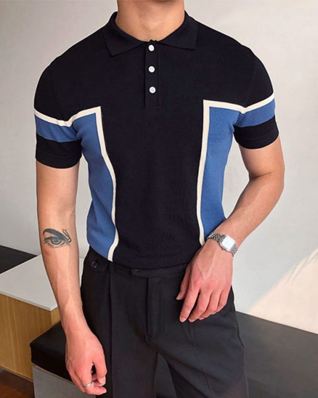 Men's patchwork knitted polo shirt