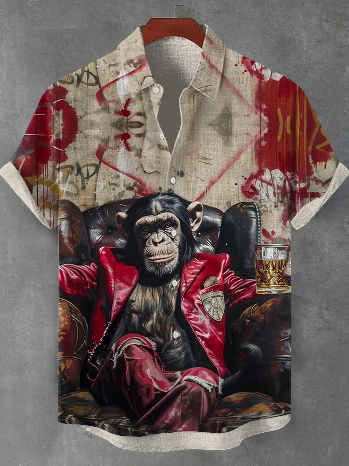 Men's Retro Brave Tom and Jerry Cartoon Graphic Short Sleeve Shirt